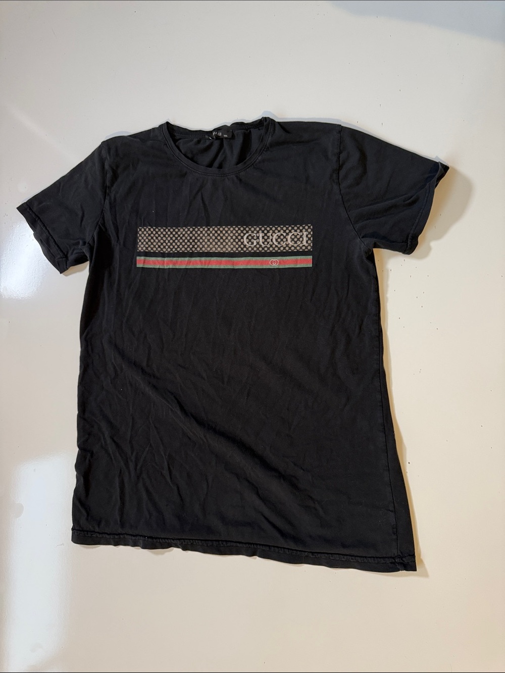 Gucci Black Tee with Signature Red & Green Stripe
